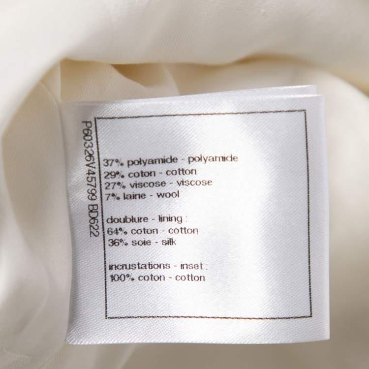 Pre Owned Chanel Ivory Tweed Pocketed Button Front Jacket L