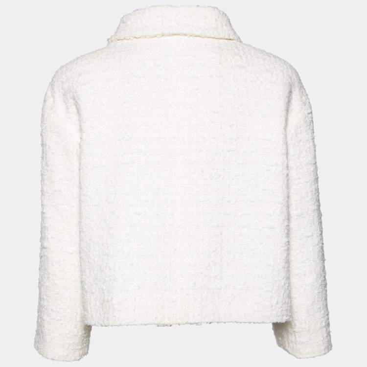 Pre Owned Chanel Ivory Tweed Pocketed Button Front Jacket L