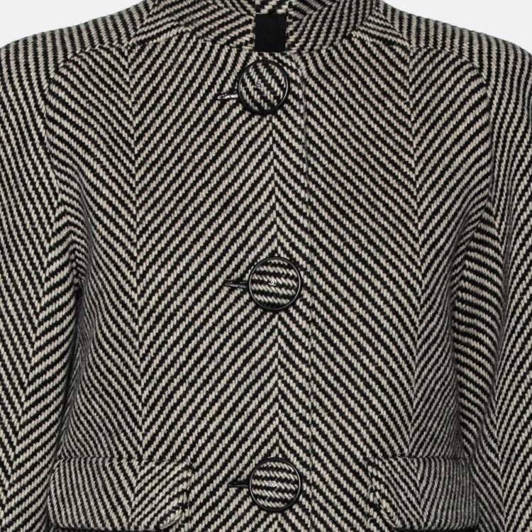 Pre Owned Chanel Monochrome Patterned Cashmere & Wool Button Front Jacket M