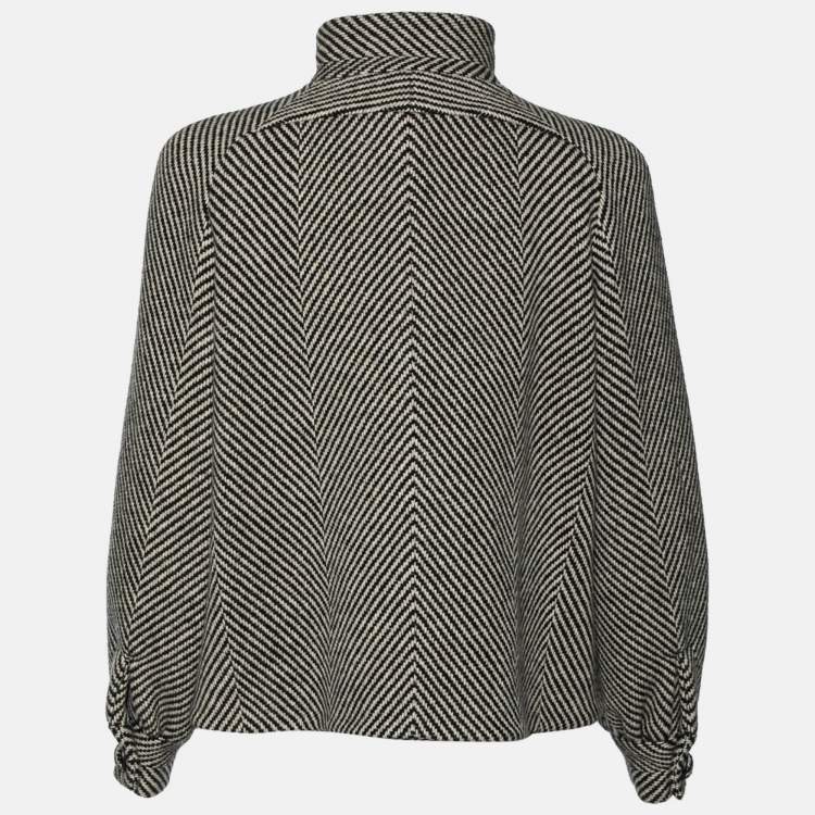 Pre Owned Chanel Monochrome Patterned Cashmere & Wool Button Front Jacket M