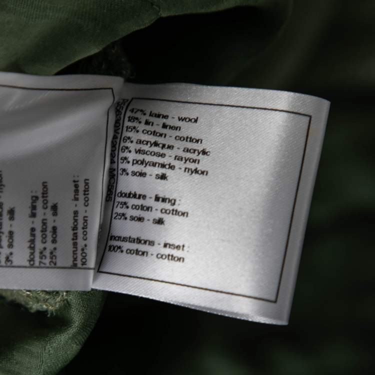 Pre Owned Chanel Khaki Green Tweed Contrast Trimmed Jacket L