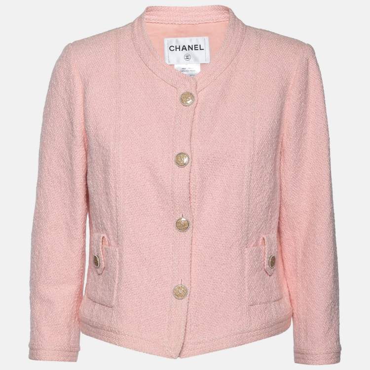 Chanel Pink Tweed Pocket Detail Button Front Jacket L Chanel | The Luxury  Closet