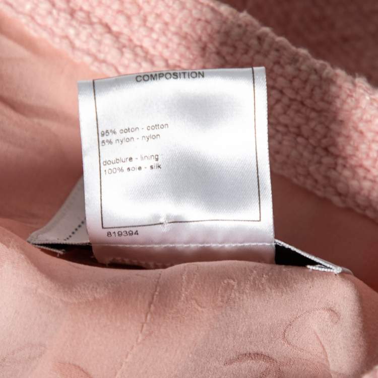 Pre Owned Chanel Pink Tweed Pocket Detail Button Front Jacket L