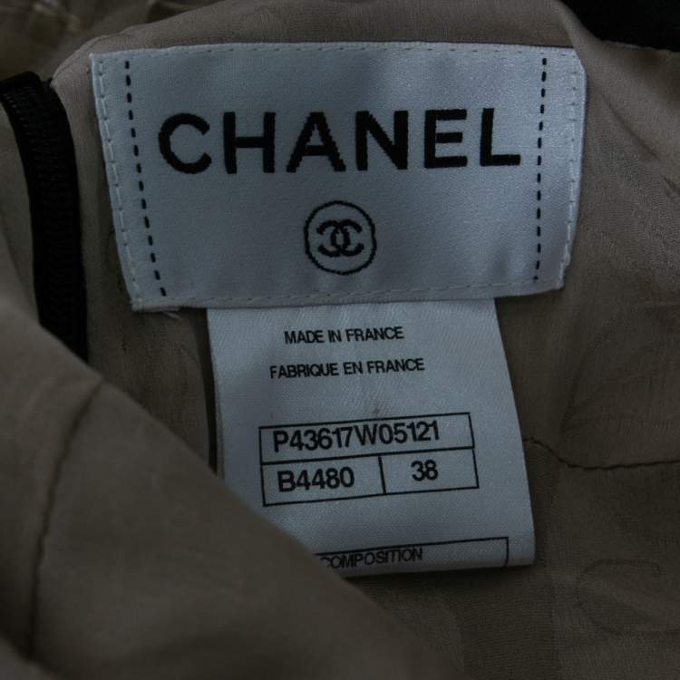 Pre Owned Chanel Beige Embellished Woven Tulle Flared Dress M