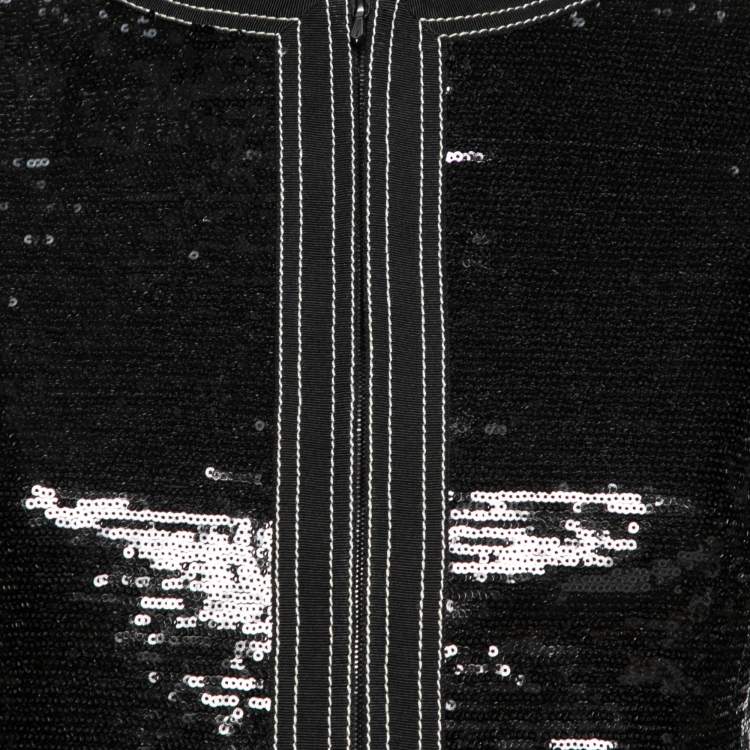 Pre Owned Chanel Black Sequin Embellished Zip Front Jacket S