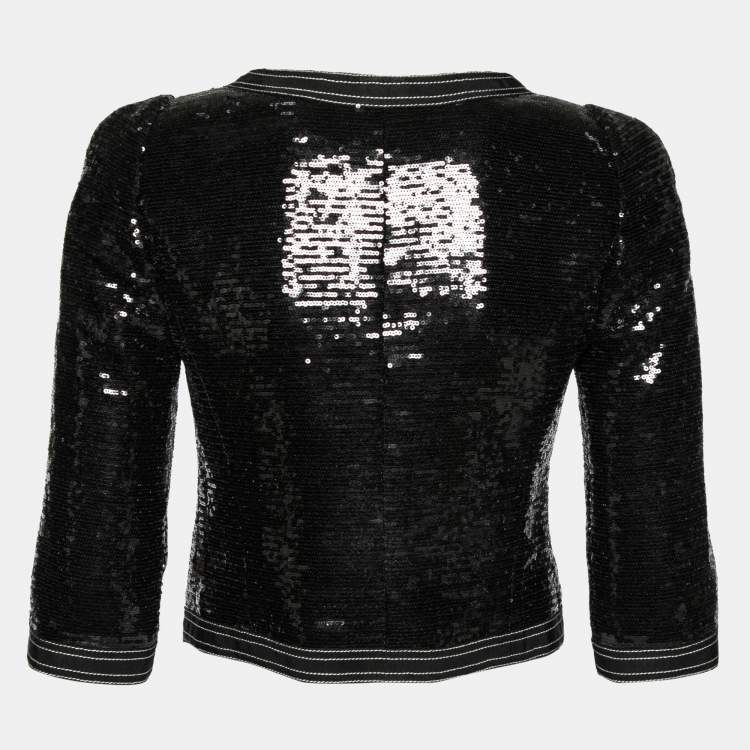 Pre Owned Chanel Black Sequin Embellished Zip Front Jacket S