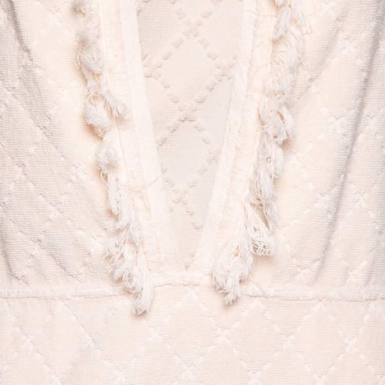 Pre Owned Chanel Peach Patterned Terry Cotton Fringed Hooded Dress S