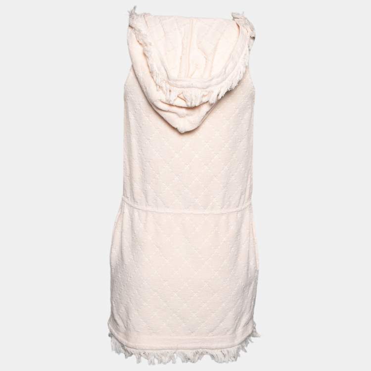 Pre Owned Chanel Peach Patterned Terry Cotton Fringed Hooded Dress S