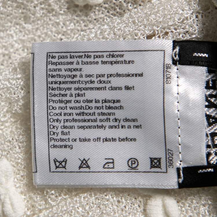 Pre Owned Chanel White Perforated Knit Bow Appliqued Sleeveless Top L