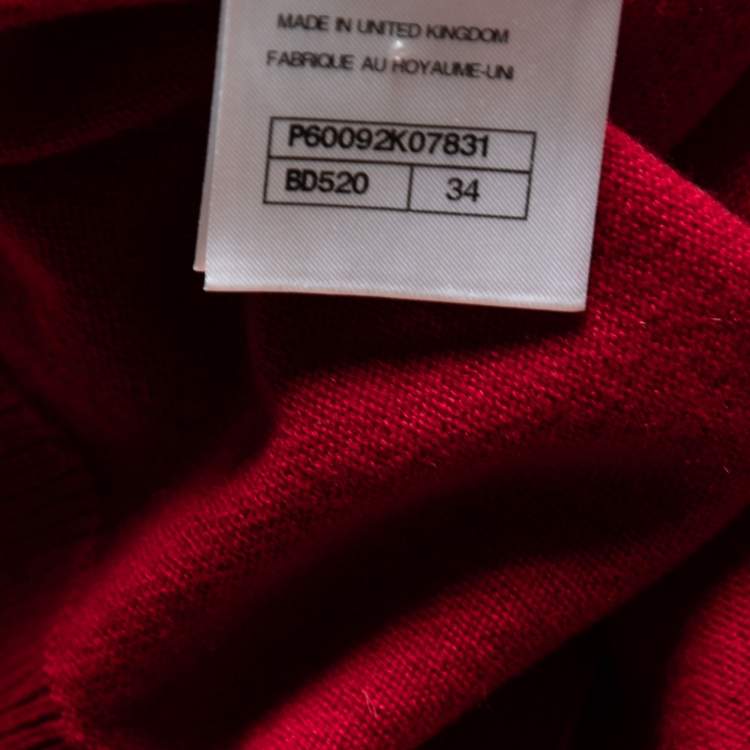 Pre Owned Chanel Red Cashmere Button Front Long Sleeve Cardigan S