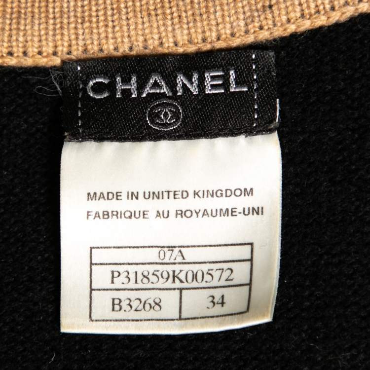 Pre Owned Chanel Black and Brown Cashmere Front Pocket Cap Sleeve Dress S
