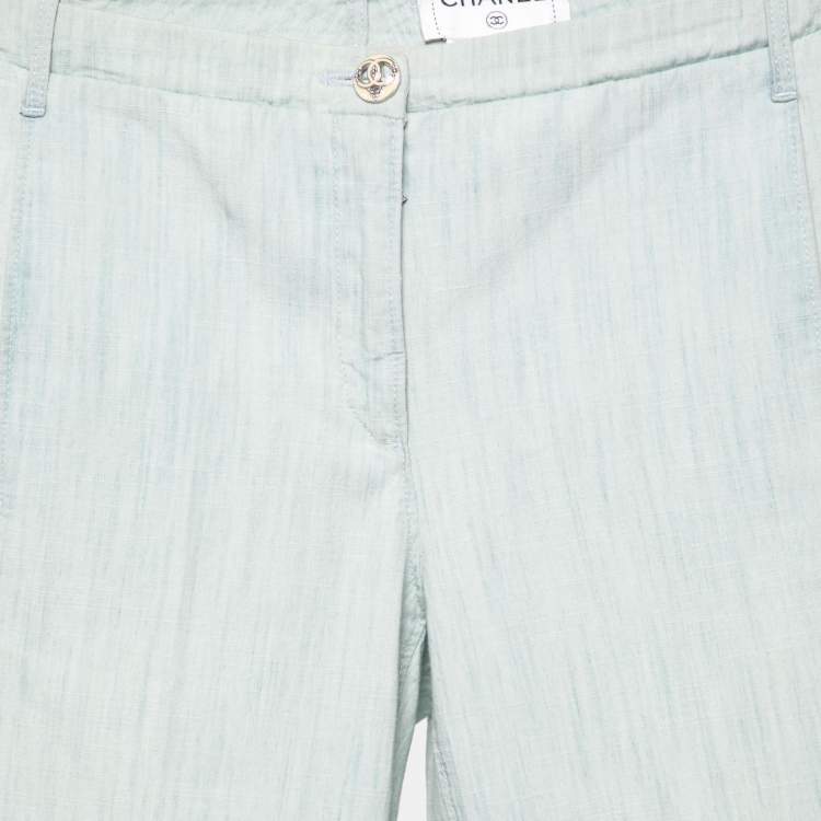 Pre Owned Chanel Blue Cotton Flared Hem Trousers S