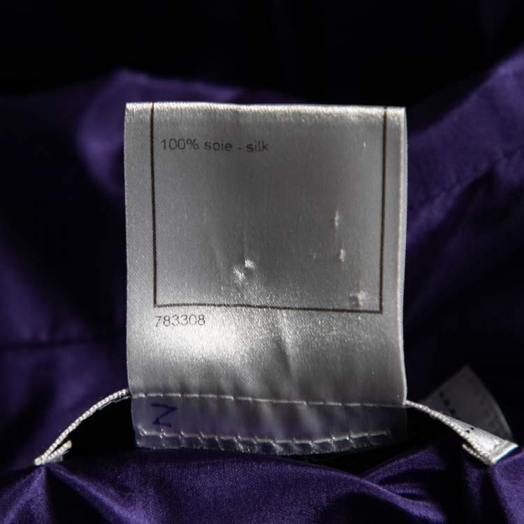 مملوكة مسبقًا Chanel Purple Silk Puffy Ruffle Trimmed Belted Button Front Coat S