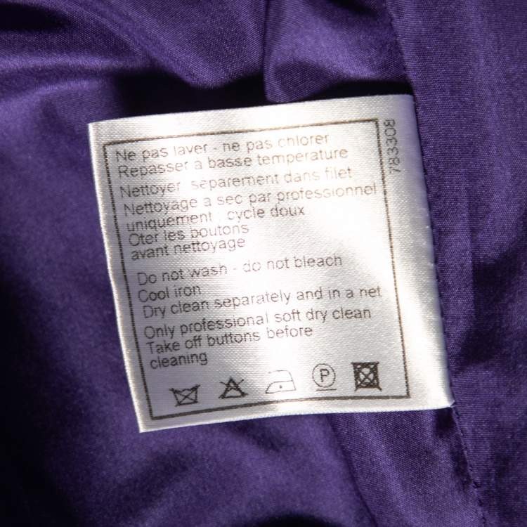 مملوكة مسبقًا Chanel Purple Silk Puffy Ruffle Trimmed Belted Button Front Coat S