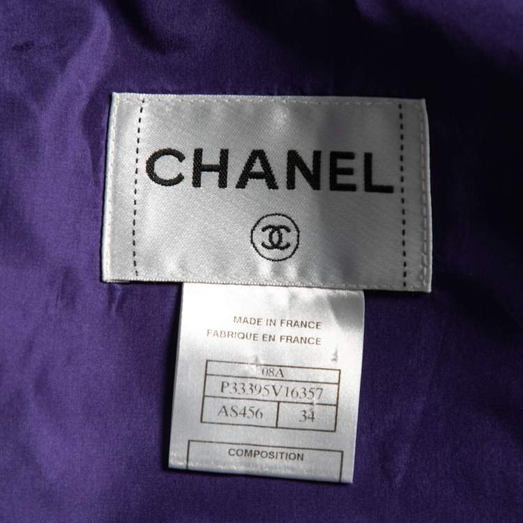 مملوكة مسبقًا Chanel Purple Silk Puffy Ruffle Trimmed Belted Button Front Coat S