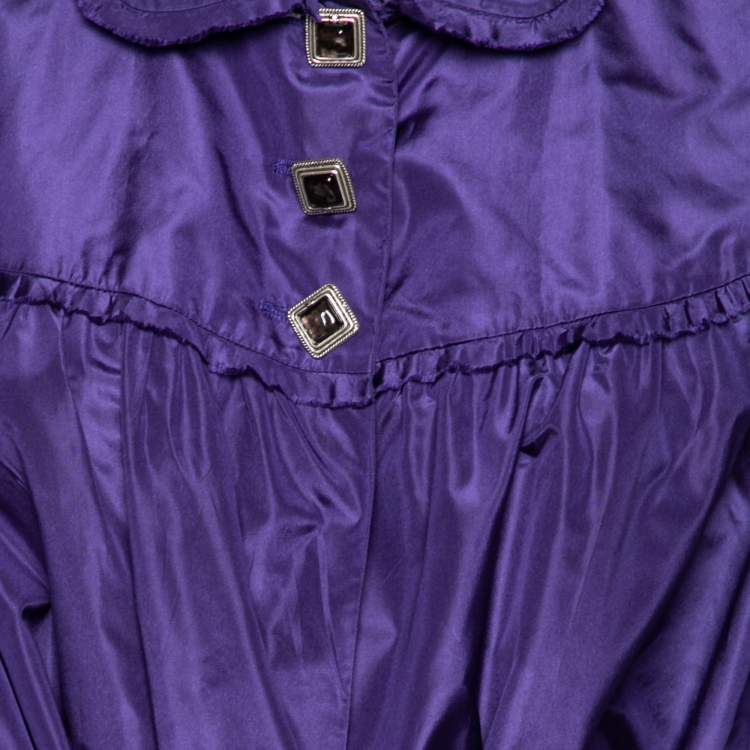 مملوكة مسبقًا Chanel Purple Silk Puffy Ruffle Trimmed Belted Button Front Coat S