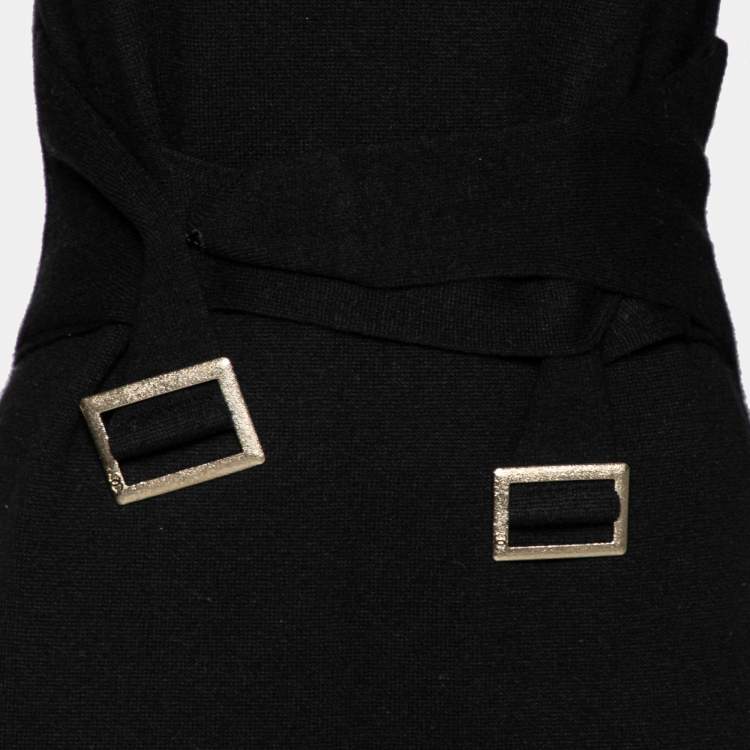 Pre Owned Chanel Black Knit Belted Midi Dress M