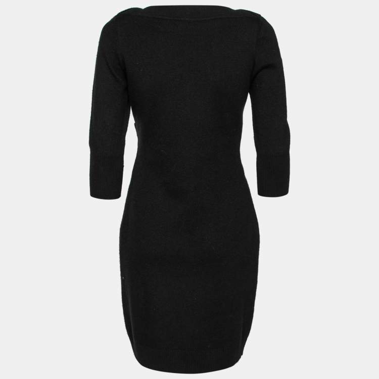 Pre Owned Chanel Black Knit Belted Midi Dress M