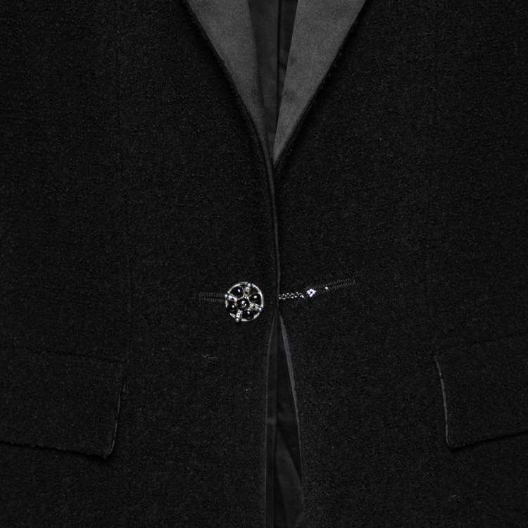 Pre Owned Chanel Black Textured Wool Long Sleeve Blazer M