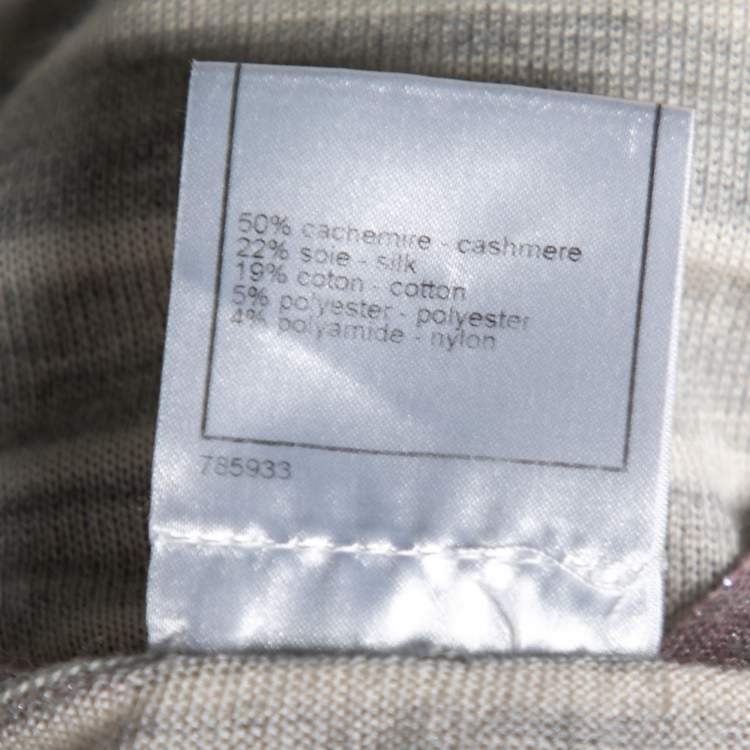 Pre Owned Chanel Grey Striped Cashmere & Metallic Lurex Knit Trim Cardigan S