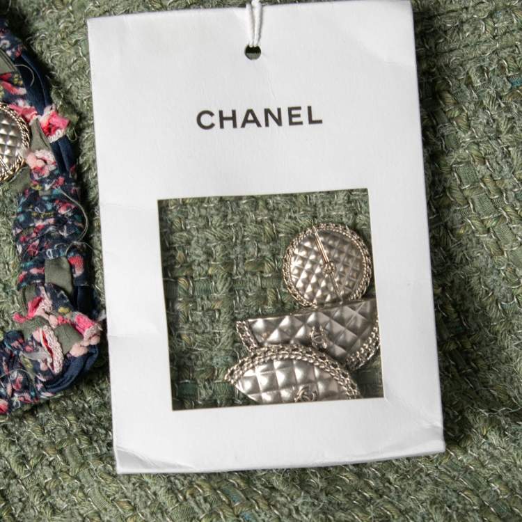 Pre Owned Chanel Green Fantasy Tweed Button Front Jacket XXL