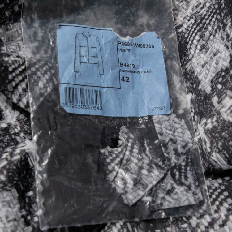 Pre Owned Chanel Grey Checked Tweed Print Technical Fabric Reversible Jacket L