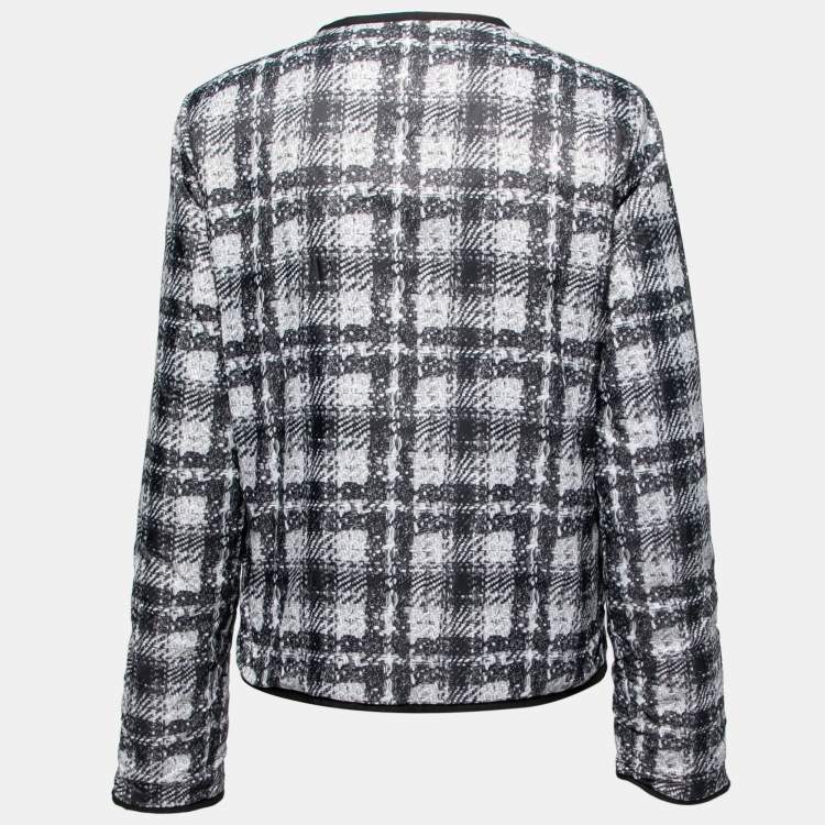 Pre Owned Chanel Grey Checked Tweed Print Technical Fabric Reversible Jacket L