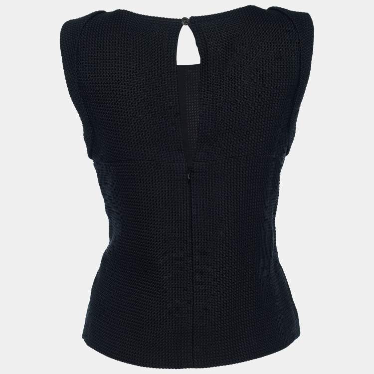 Pre Owned Chanel Black Textured Cotton Sleeveless Top M