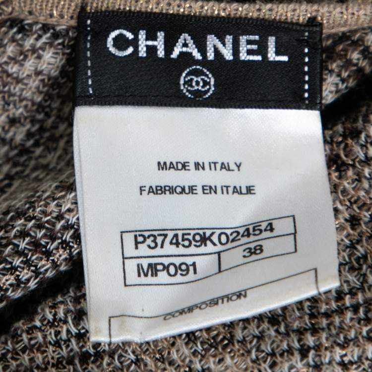 Pre Owned Chanel Beige & Gold Jacquard Knit Button Detail Sleeveless Dress M