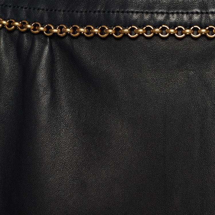 Pre Owned Chanel Black Leather Chain Embellished Pencil Skirt S