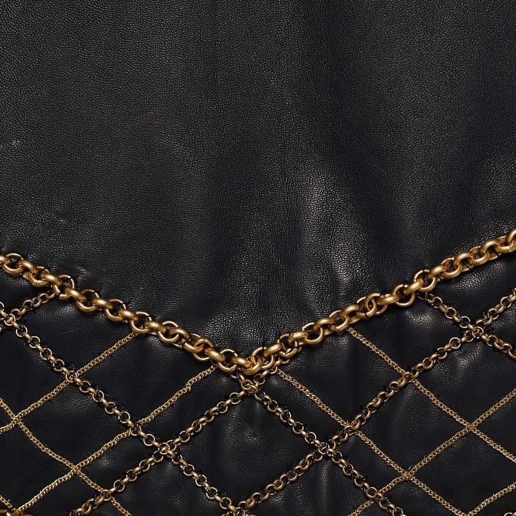 Pre Owned Chanel Black Leather Chain Embellished Pencil Skirt S