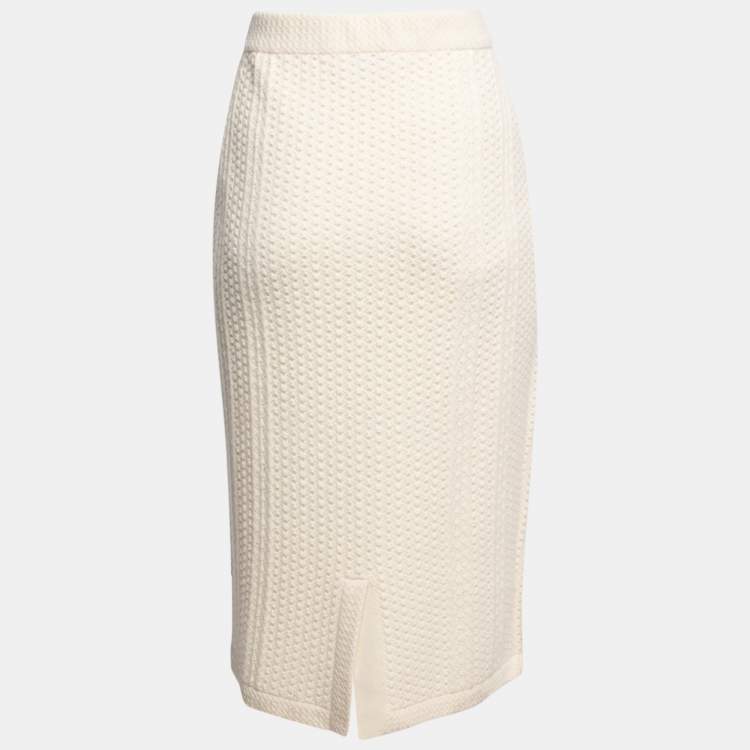 مملوكة مسبقًا Chanel Cream Patterned Cashmere Pocket Detailed Skirt L
