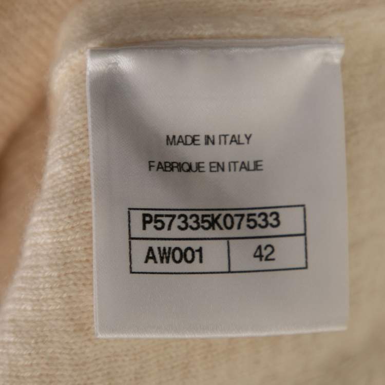 Pre Owned Chanel Cream Textured Cashmere Long Sleeve Sweater L