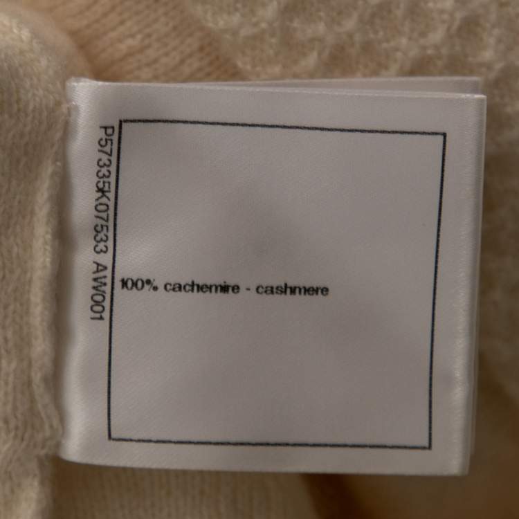 Pre Owned Chanel Cream Textured Cashmere Long Sleeve Sweater L