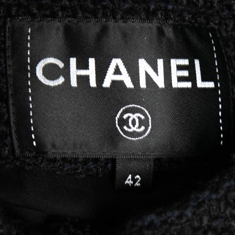 مملوكة مسبقًا Chanel Black Tweed Pleat Trimmed Button Front Coat L