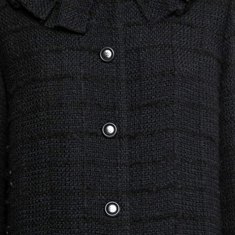 مملوكة مسبقًا Chanel Black Tweed Pleat Trimmed Button Front Coat L