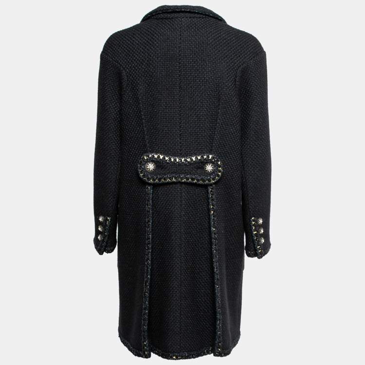 Pre Owned Chanel Black Alpaca Wool Chain Trimmed Open Front Jacket L