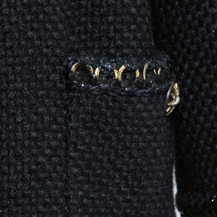 Pre Owned Chanel Black Alpaca Wool Chain Trimmed Open Front Jacket L