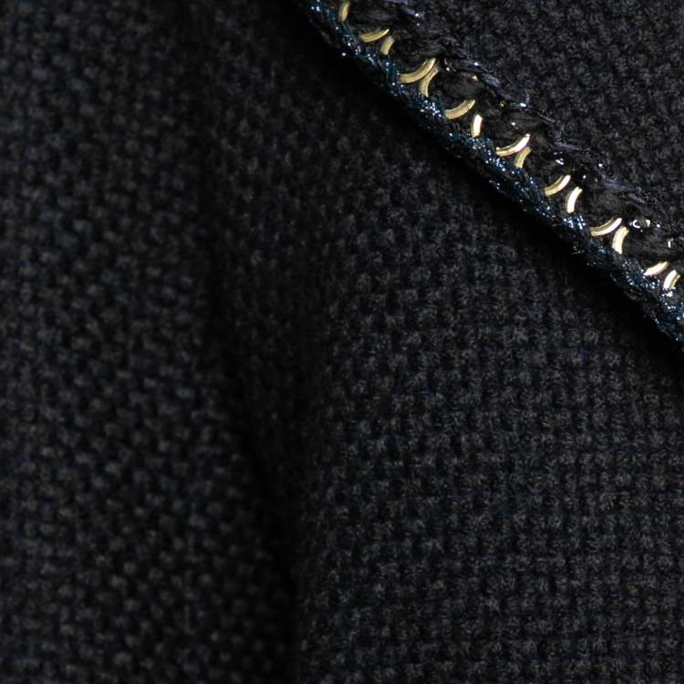 Pre Owned Chanel Black Alpaca Wool Chain Trimmed Open Front Jacket L