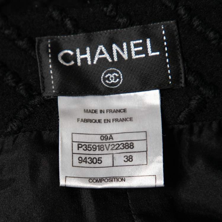 Pre Owned Chanel Black Patterned Wool Open Front Blazer & Pencil Skirt Set M