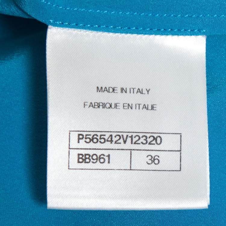 Pre Owned Chanel Blue Silk Velcro Trimmed Button Front Blouse S