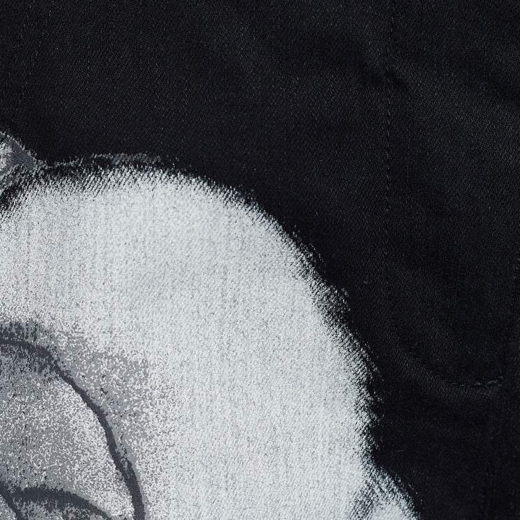 Pre Owned Chanel Black Camellia Print Denim High Waist Flared Jeans