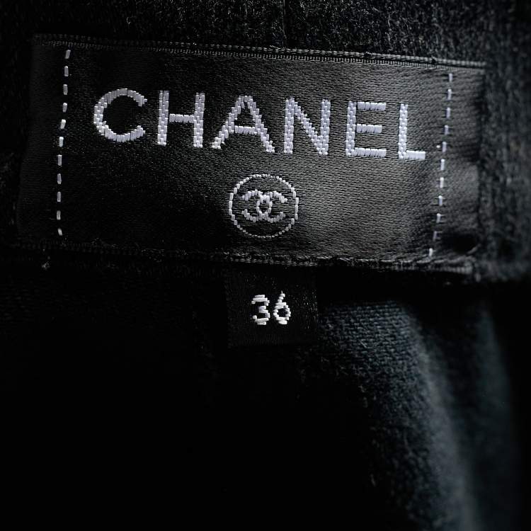Pre Owned Chanel Black Camellia Print Denim High Waist Flared Jeans