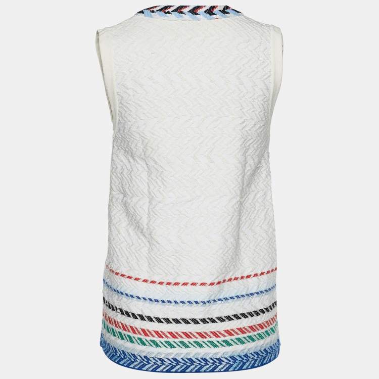 Pre Owned Chanel White Cotton Jacquard Embroidered Vest S