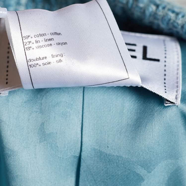 Pre Owned Chanel Blue Tweed Cropped Jacket S