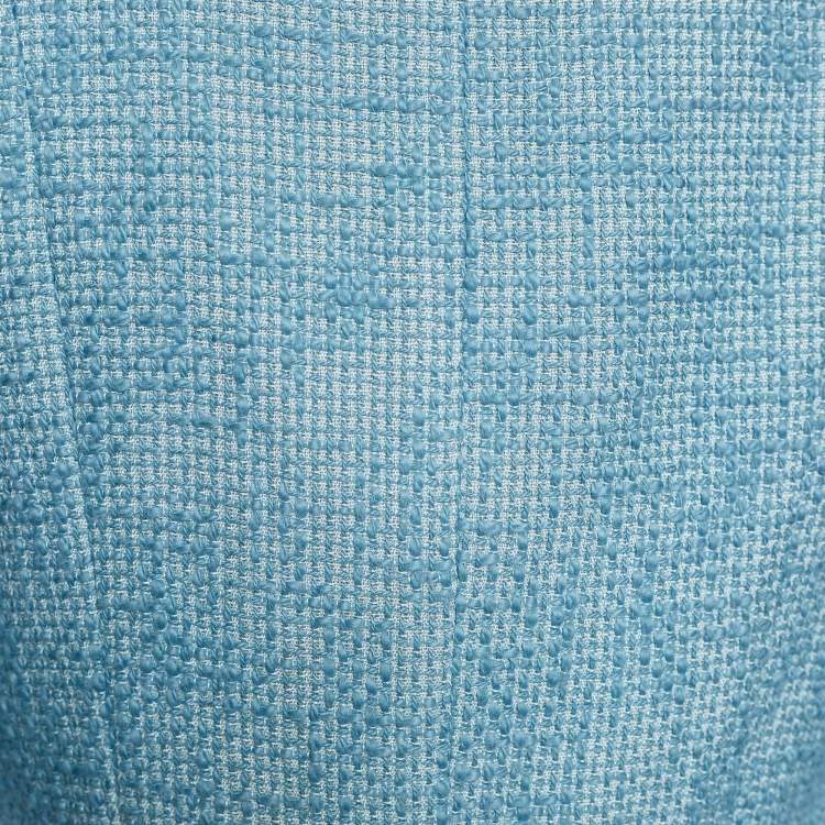 Pre Owned Chanel Blue Tweed Cropped Jacket S