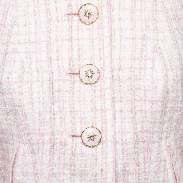 Pre Owned Chanel Pink Tweed Floral Brooch Detail Button Front Jacket M
