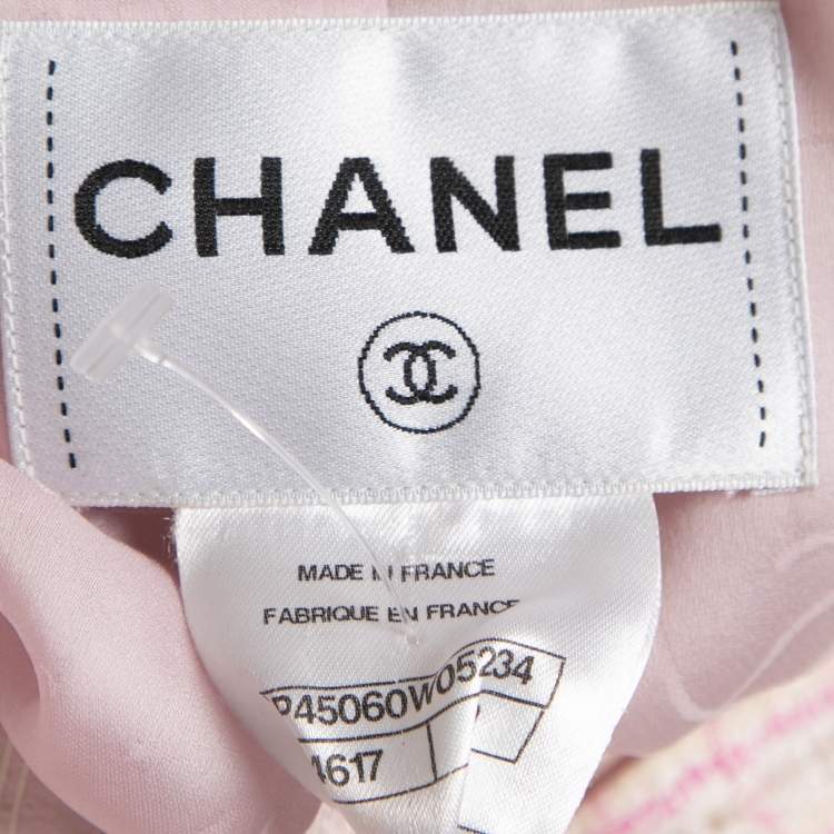 Pre Owned Chanel Pink Tweed Floral Brooch Detail Button Front Jacket M