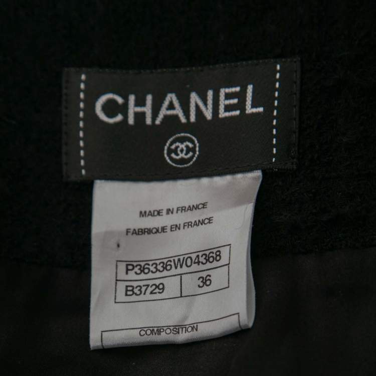 Pre Owned Chanel Black Silk & Wool Trimmed Skirt S 