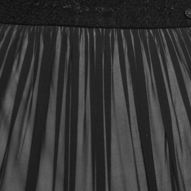 Pre Owned Chanel Black Silk & Wool Trimmed Skirt S 